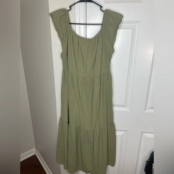 Wishlist Sage Green Cotton Button Front Midi Dress M - Picture 4 of 7
